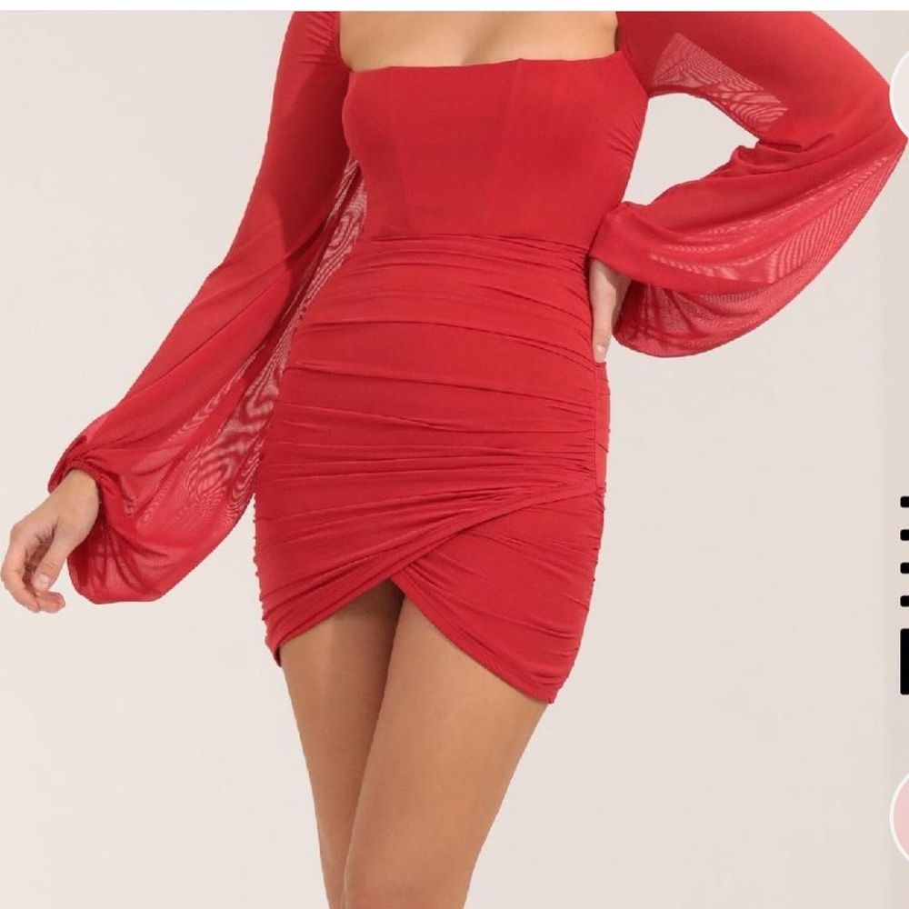 Lucy in the Sky Red Mini Dress with Sheer Sleeves